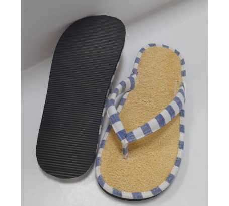 Dép mặt xơ mướp, quai kẹp bằng vải sọc