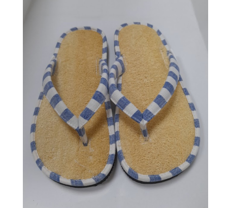 Dép mặt xơ mướp, quai kẹp bằng vải sọc