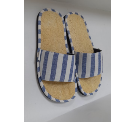 Dép mặt xơ mướp, quai ngang bằng vải sọc