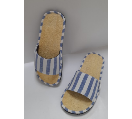 Dép mặt xơ mướp, quai ngang bằng vải sọc